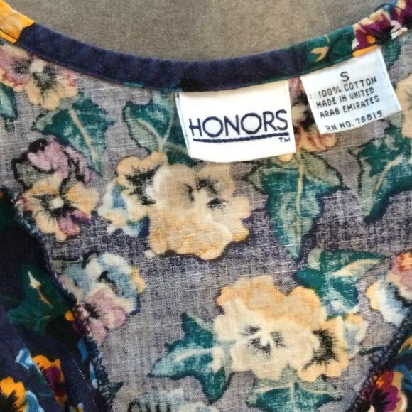 Vintage Womens Jumper Dress Size Small Blue Floral Pansy 90s Modest Fall Casual - Picture 2 of 8